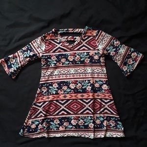 Flowered pattern long shirt dress